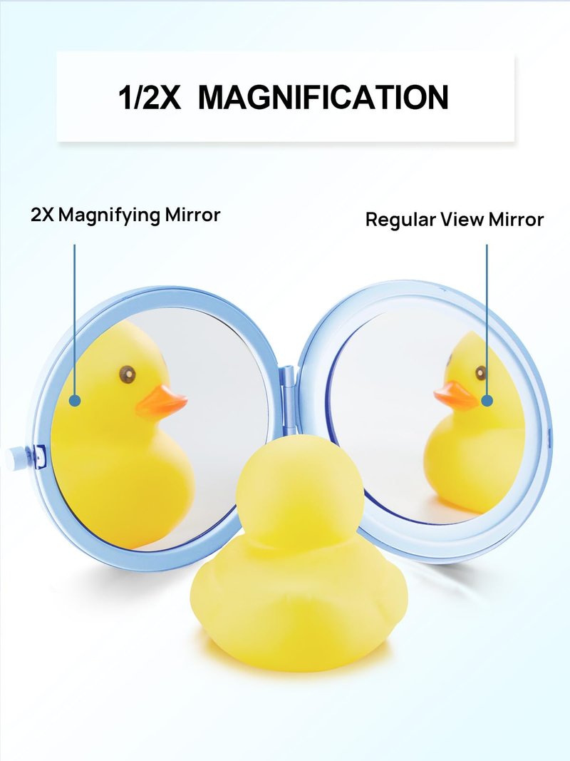 Getinbulk Compact Mirror for Purse, Double-Sided 1X/2X Magnifying Metal Pocket Makeup Mirrors(Round, Light Blue)