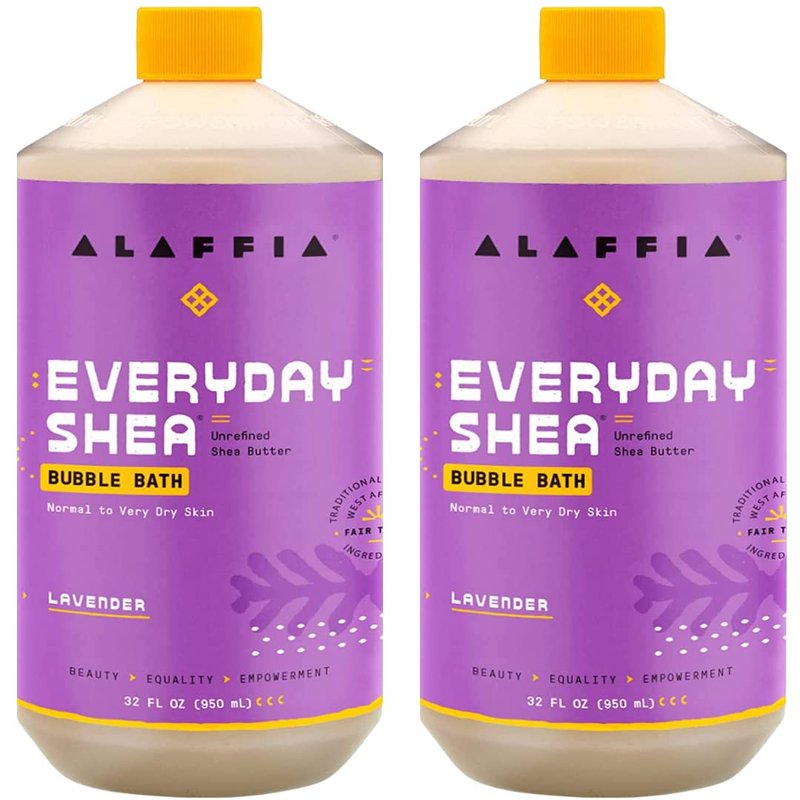 Alaffia Bubble Bath, Lavender 2-Pack – Long-Lasting Bubbles with Moisturizing Shea Butter, 32 Fl Oz