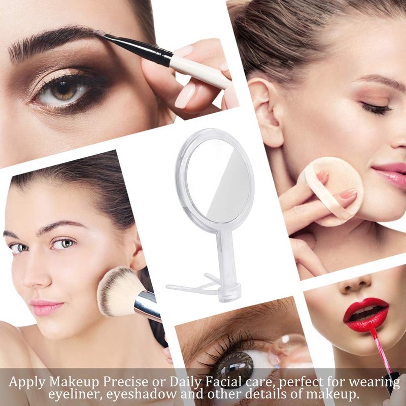 1X & 10X Magnifying Double Side Hand Makeup Mirror with Stand, Handheld Vanity Mirror, Clear