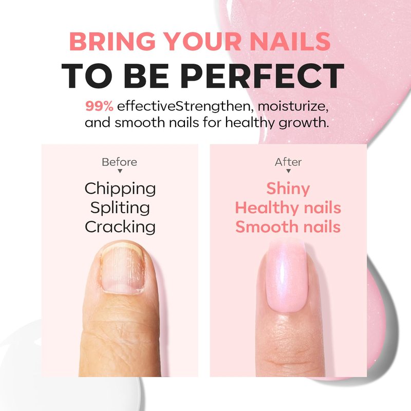 modelones Nail Strengthener, Sparkle Pink Nail Polish Nail Repair for Damaged Nails Hardener Air Dry Nail Growth Polish Natural Nail Concealer Foundation Gifts for Women 15ml