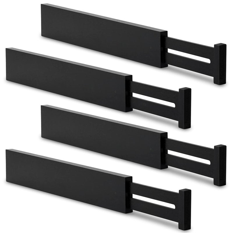 Utoplike 4 pcs Bamboo Kitchen Drawer Dividers Large, Adjustable Black Drawer Organizers, Spring Loaded, Works in Kitchen, Dresser, Bathroom, Bedroom, Drawer, Desk, 2.4" H