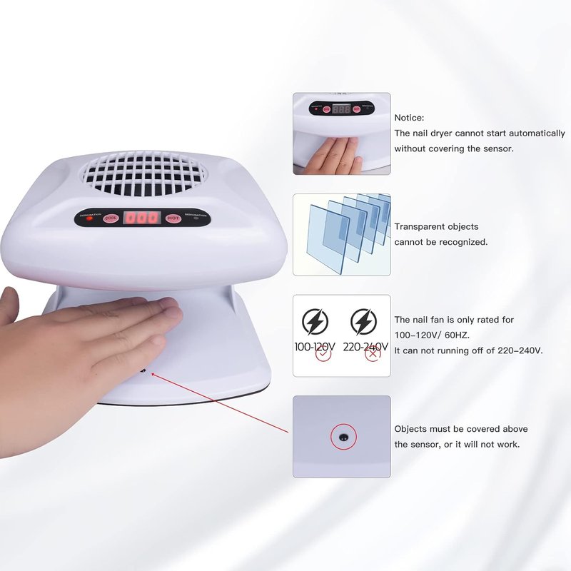 Gegong Air Nail Dryer - 300W Automatic Sensor Fan for Hands & Feet | Warm & Cool Wind, Light Blue