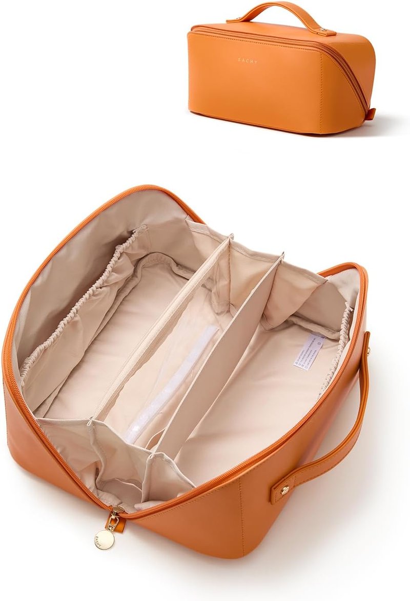 EACHY Travel Makeup Bag - Large Capacity Waterproof PU Leather Cosmetic Organizer for Essentials