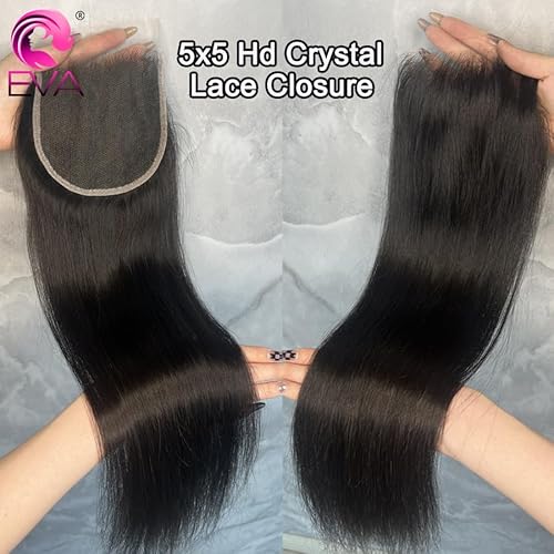 SKINLIKE Real HD Lace Frontal Human Hair Pre Plucked Natural Hairline Invisible Closure Ultra Thin Swiss HD Lace Bleach Knots Closure Human Hair with Baby Hair (5x5 Hd Straight, 14 inch)