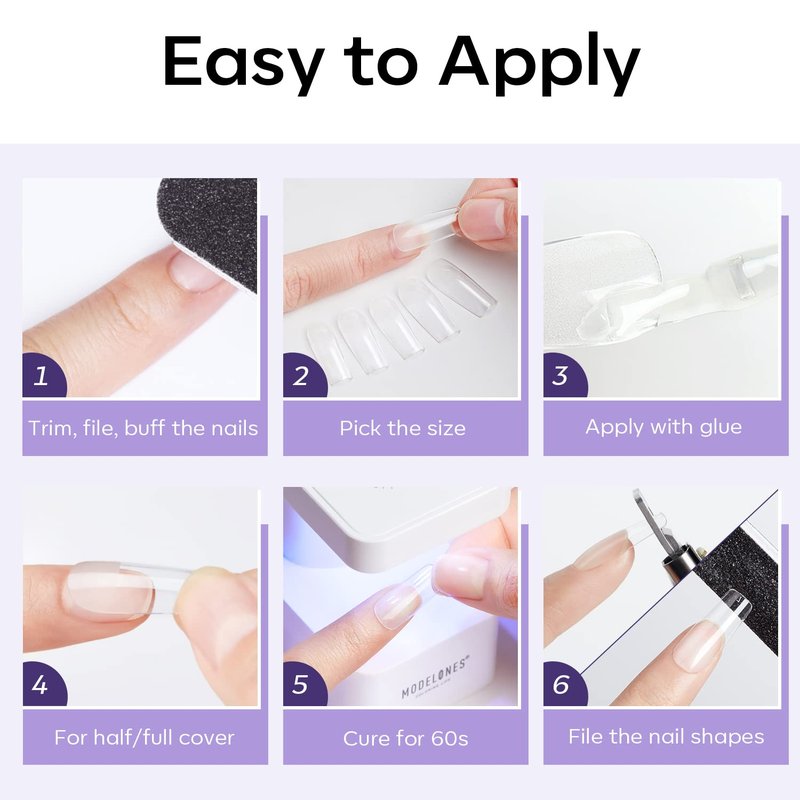 Modelones Medium Square Nail Tips - 510Pcs Fake Nails Gel Tips Pre-shaped Half Matte Full Cover Acrylic Gel Kit Press on Manicure Extension Art DIY Salon 15 Sizes
