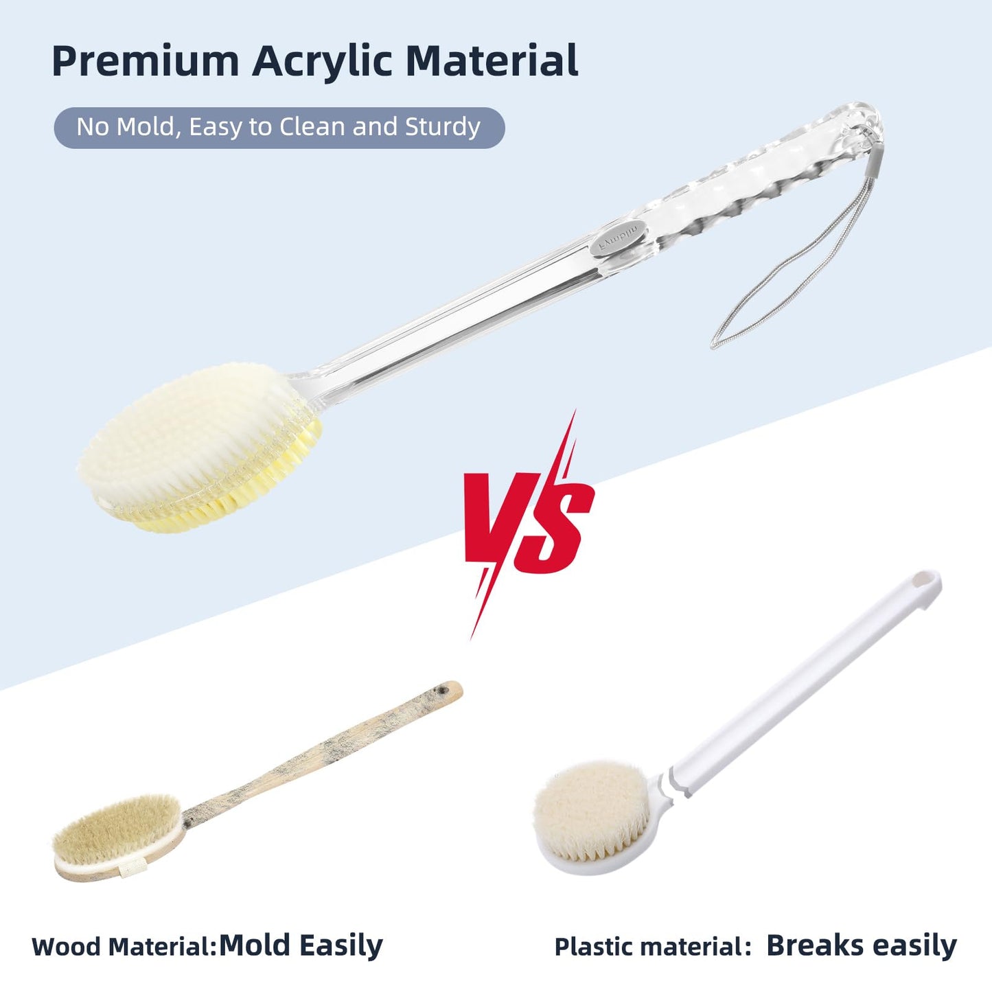 Fymblin Back Scrubber Long Handle for Shower,Back Brush Dual-Sided with Stiff and Soft Bristles,Body Exfoliator for Bath or Dry Brush