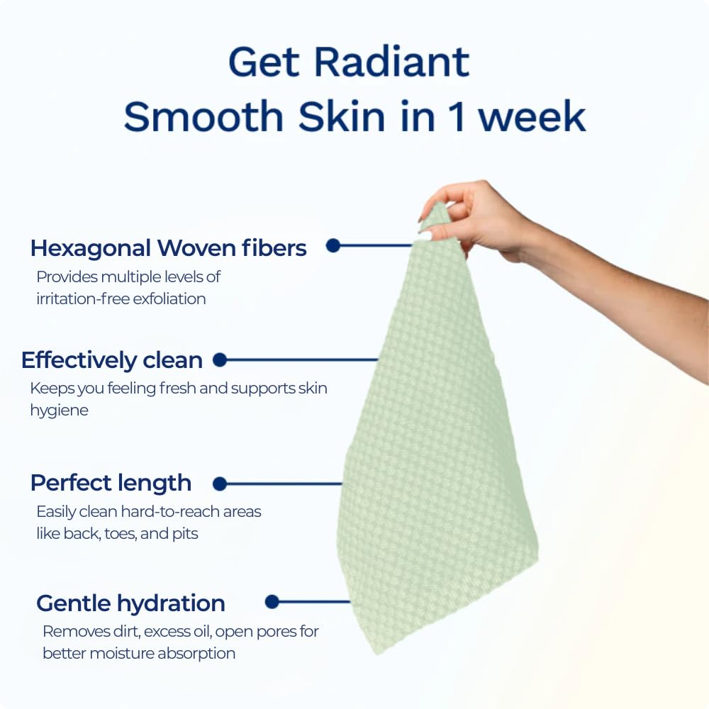 Sima Brand Exfoliating Washcloth Face & Body Scrub Towel - Japanese Exfoliating Towel with Hexagon Fibers, Body Scrubber with 2 Sides for Scrubbing & Washing, Extra Long Towels (White, 3 Pack)