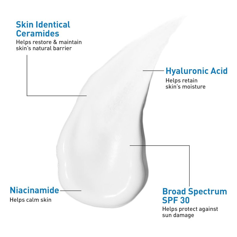 CeraVe AM Facial Moisturizing Lotion - Oil-Free SPF 30 with Hyaluronic Acid & Niacinamide | 3 Ounce