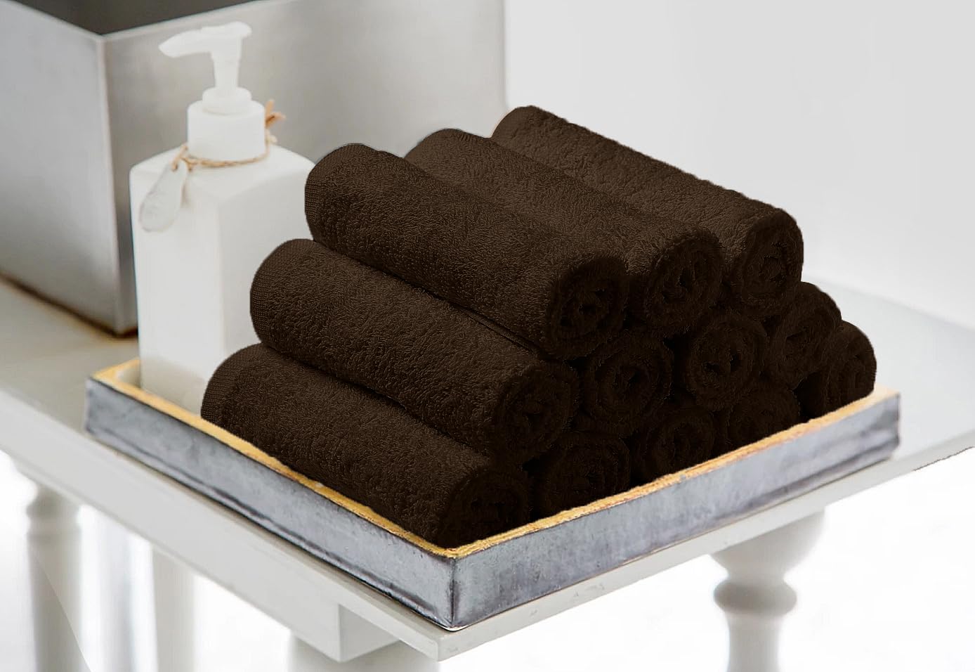 Avalon Towels Cotton Washcloths – (Pack of 36) Size 12x12 Inches, 100% Ring Spun Cotton, Soft & Absorbent Face Towels, Gym Towels, Hotel and Spa Quality, Reusable Fingertip Towels (Brown)