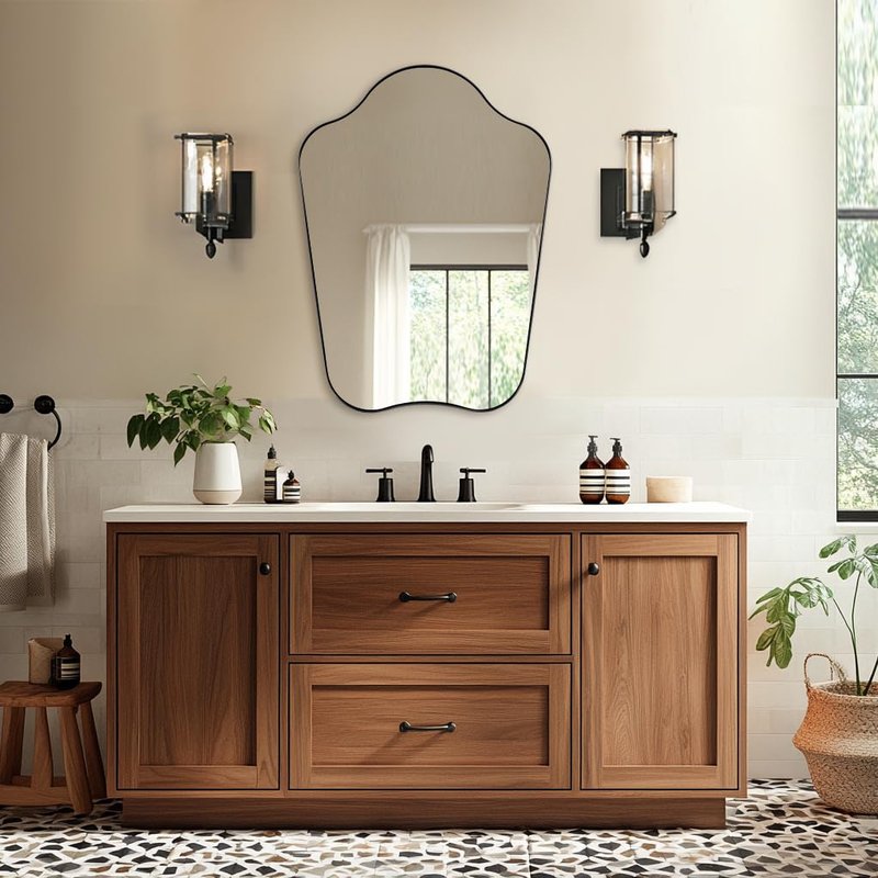 ANDY STAR Scalloped Bathroom Mirror, 22x30 Black Irregular Mirror with Curved Design, Wavy Wall Mirror for Vanity, Powder Room, Stainless Steel Frame, Anti-Rust