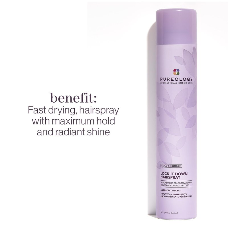 Pureology Style + Protect Lock It Down Hairspray for Color-Treated Hair, Maximum Hold, 2.1 Ounce