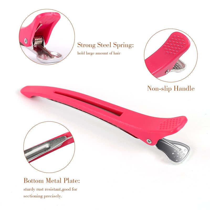 12 PCS Duck Billed Hair Clips for Styling and Cutting - No Crease Sectioning Clips for Salon and Home Use (BLACK & PINK)