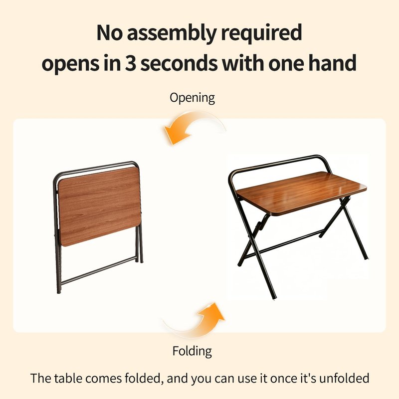 Aivernses Folding Table, Small Computer Desk, Foldable Desk for Bedroom, Mini Desk for Home Office&Study, 24x16 Inches, No Assembly Required, Wood Top with Metal Frame, Dark Brown