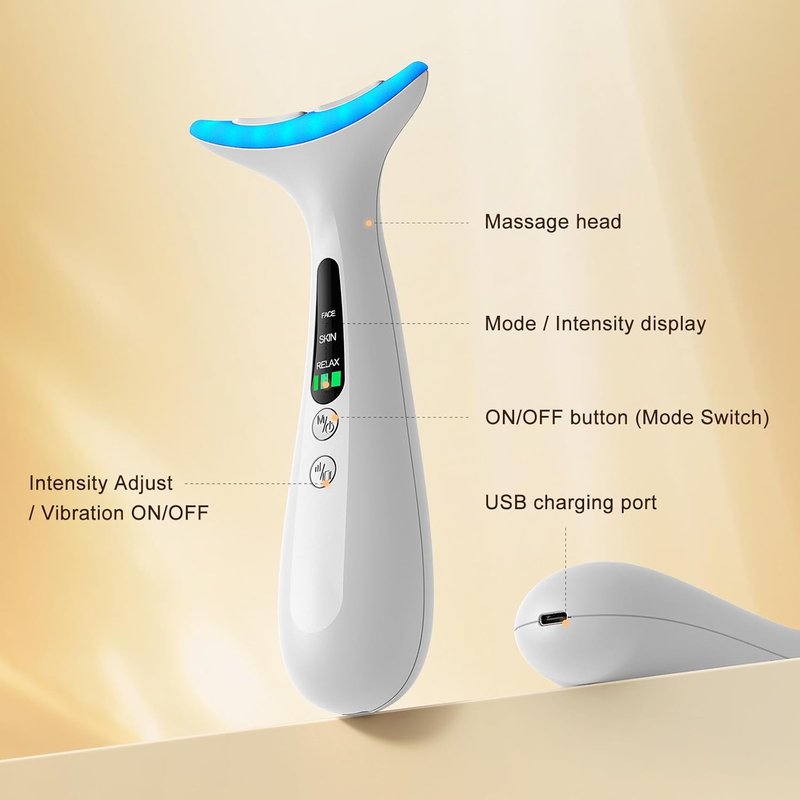 Facial and Neck Massager - Skin Lifting & Firming Tool for Wrinkle Reduction | Milky White