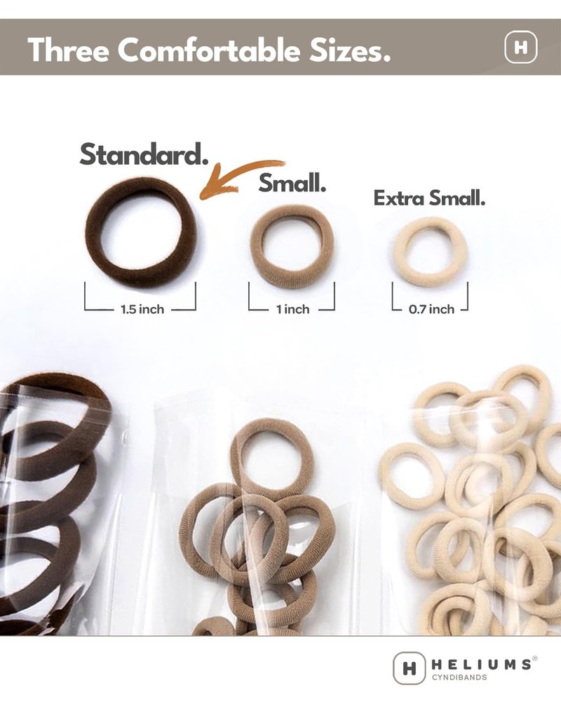 Heliums Soft Hair Ties - No Damage Seamless Nylon Fabric Bands, Stretchy Ponytail Holders for Thin & Thick Hair - Standard 1.5 Inch, Neutrals, 20 Pack
