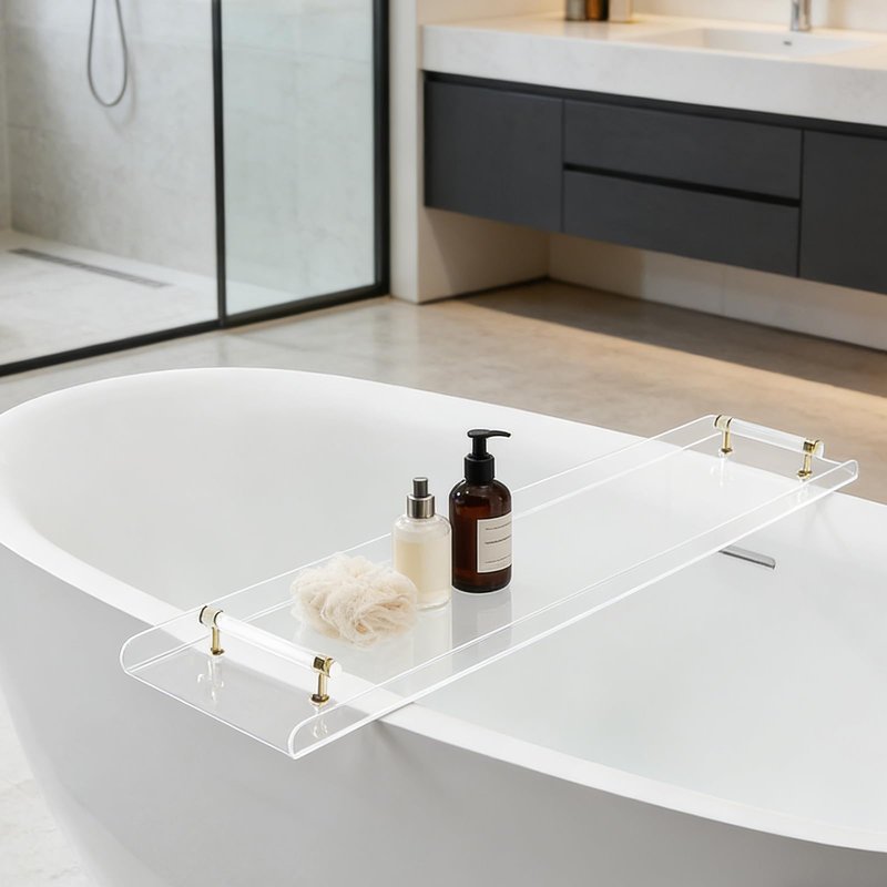 Bathtub Tray, 1 or 2 Person Bath and Bed Luxury Bathtub Caddy Tray Clear Acrylic Bathtub Caddy Tray with Gold Handles Accessories for Bath Tub, 31x9 Inch