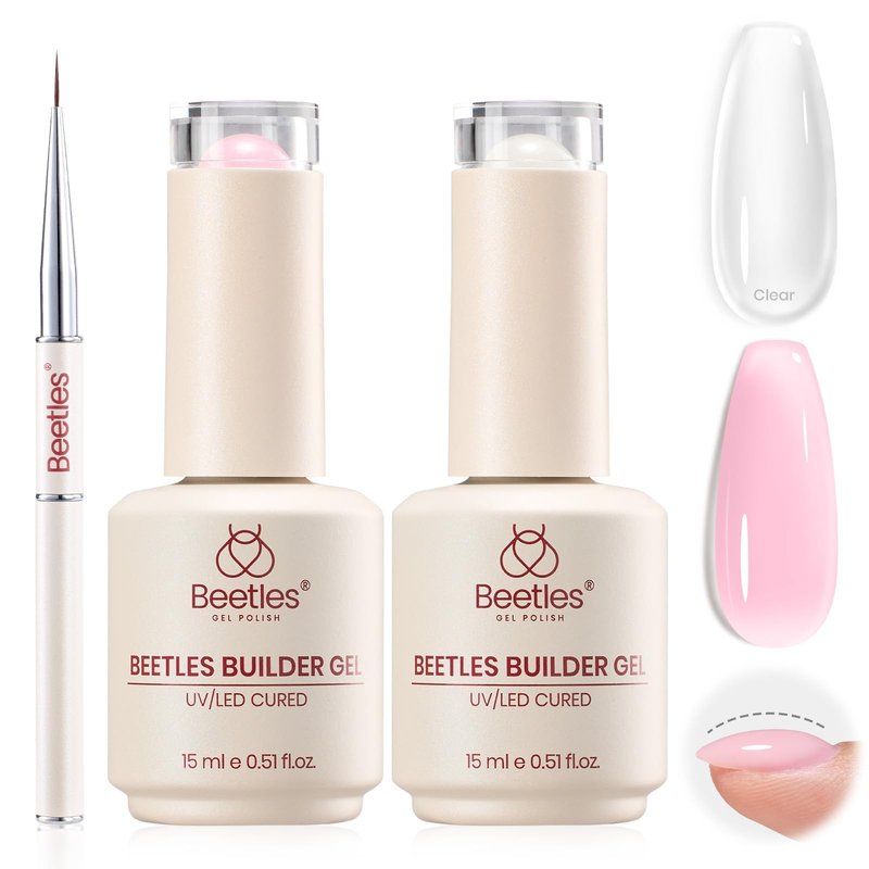 Beetles Builder Gel with Nail Art Brush,Blush Air-Clear & Pink Building Gel,8 in 1 for Nails Extension & Apex Strengthening, Thickening Weak Nails,DIY UV Nail at Home for Beginners