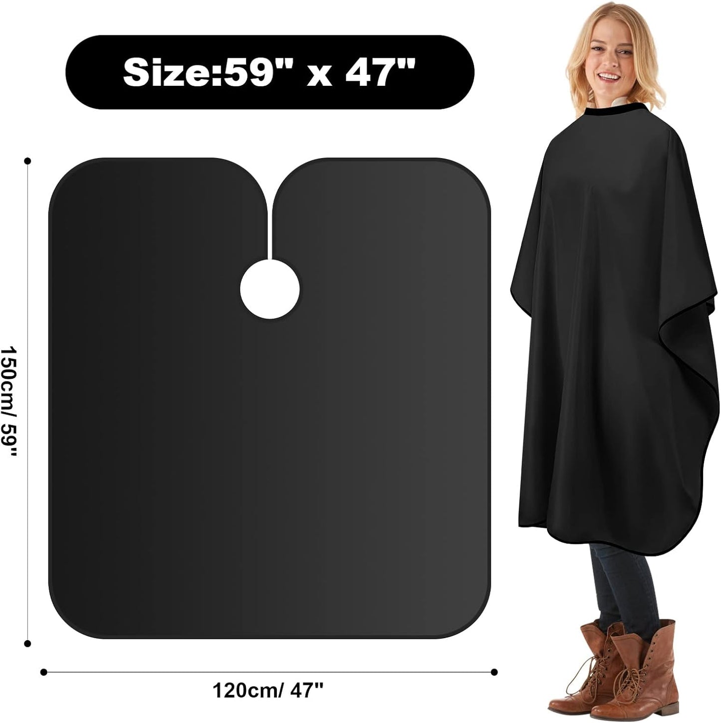 Waterproof Hair Salon Cape - Unisex Black Barber Cutting Cape with Snap Closure | Hair Coloring & Styling