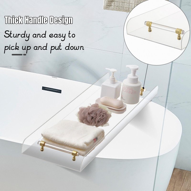 Bathtub Tray, 1 or 2 Person Bath and Bed Luxury Bathtub Caddy Tray Clear Acrylic Bathtub Caddy Tray with Gold Handles Accessories for Bath Tub, 31x9 Inch