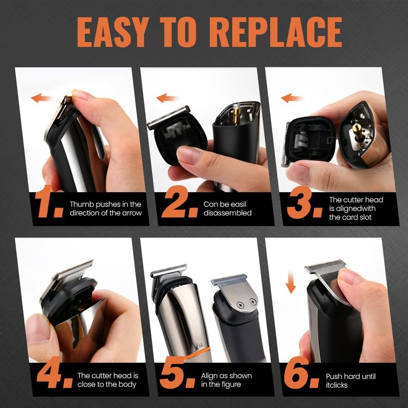 PRITECH Beard Trimmer for Men,6 in 1 Hair Clippers Kit, Precision Cordless Grooming Kit Waterproof IPX6 for Beard, Hair, Body, Nose, Ear, with Foil Razor (Silver)