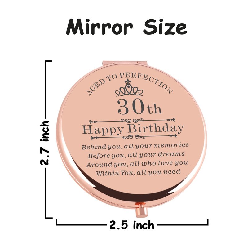 Cawnefil 30th Birthday Gifts for Women Rose Gold Compact Makeup Mirror Happy 30th Birthday Gift Ideas for Women 30th Birthday Present for Daughter Niece Sister Friends