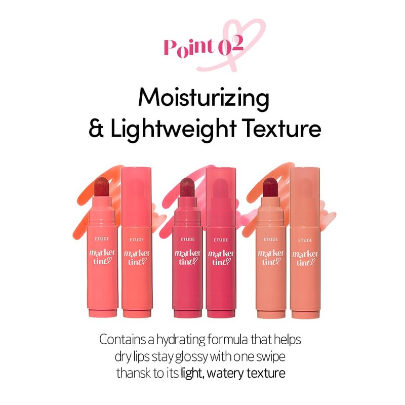 Etude Dear Darling Marker Tint - Hydrating Pink Tangerine Lip Stain | Long-Lasting, High Pigment Formula (5g)
