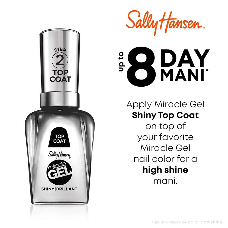 Sally Hansen Miracle Gel™ | Shiny Top Coat for Long-Lasting, Gel-Like Finish | Clear Nail Polish