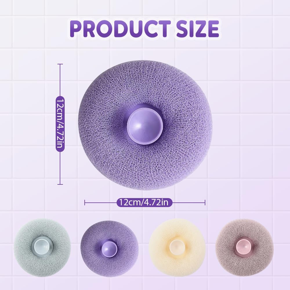 Super Soft Sunflower Suction Cup Bath Ball, 2025 Upgraded Bath Sponge Cleaning Brush Exfoliating Bath Sponge Cleaning Brush, Multi-color Mesh Pouf Sponge Mesh Shower Ball for Women, Men Shower (4 Pcs)