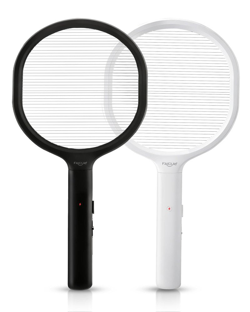 Faicuk Single Layer Grid Electric Fly Swatter High Efficiency Bug Zapper Racket for Wasps, Large Bees, Hornets, Yellow Jackets, Moths, Big Flying Insects, for Indoor Outdoor Use (White + Black)
