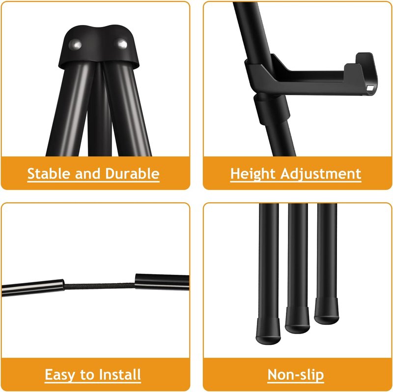 Display Easel Stand - 63” Collapsible Tripod for Weddings | Sturdy Metal Adjustable Floor Easel - Black