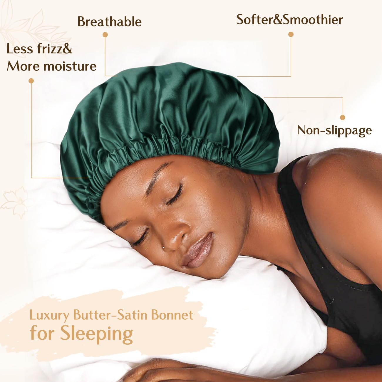 YANIBEST Adjustable Satin Bonnet Double Layer Hair Bonnet for Sleeping Bonnets for Women Hats Curly Natural Hair, Sage
