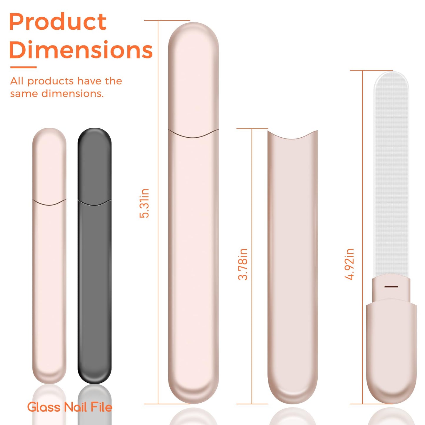 WOKOTO 2 Packs Glass Nail File with Case for Nail Shaping & Polishing, Rose Gold & Black Double Sided Transparent Crystal Diamond Fingernail Files Glass Nail Buffer for Natural and Acrylic Nails