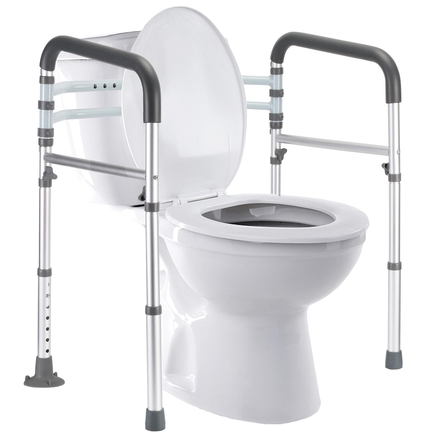 Lianjindun Toilet Safety Rails (350 lb), Adjustable Toilet Frame for Elderly, Seniors, Handicap & Disabled, Foldable Handicap Toilet Handles Fit Any Toilets (Gray)