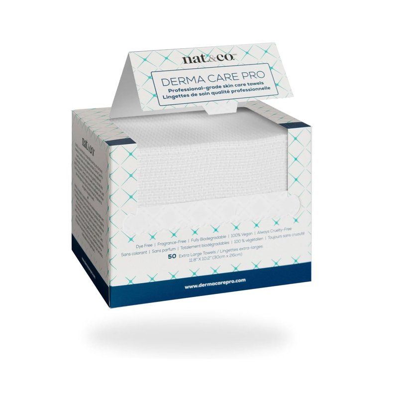 Nat.&Co. Derma Care Pro 100% USDA Biobased Material - Professional Grade Extra Large Face Towels - Bio-Based Towel, Makeup Remover Dry Wipes, Facial Wash Cloths for Sensitive and Clean Skin - 50 Count
