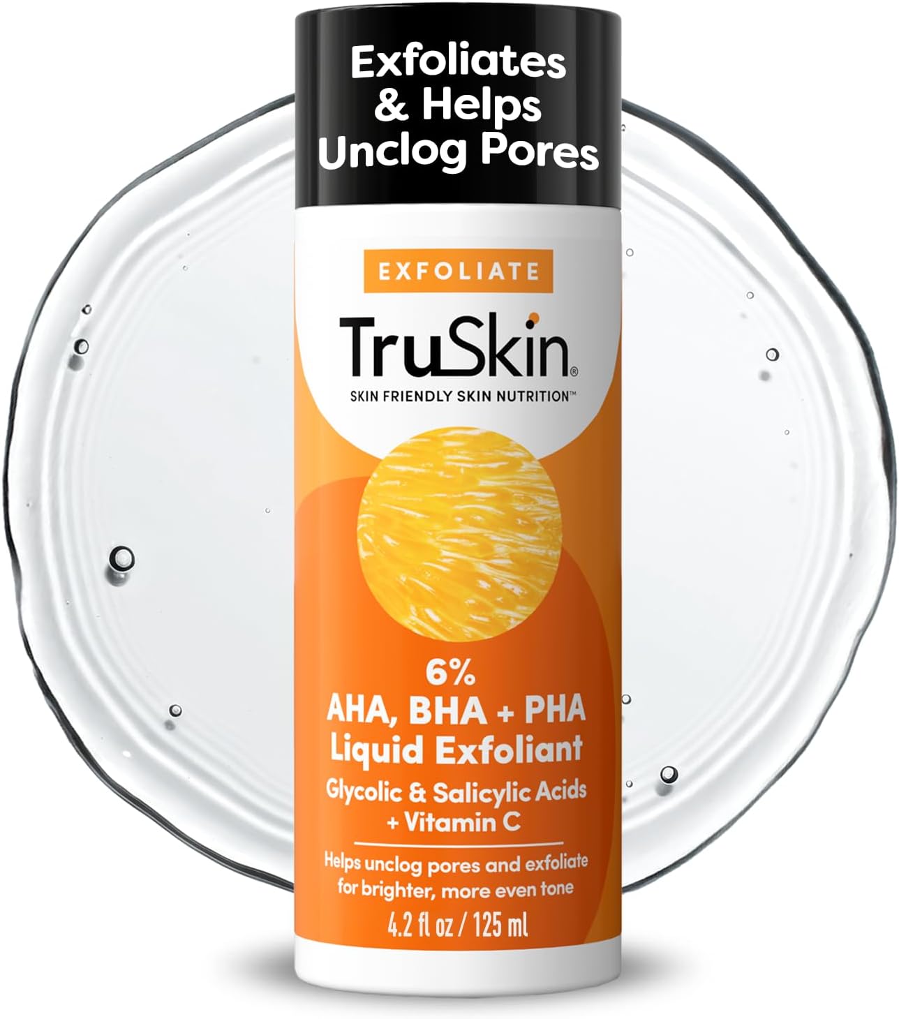 TruSkin BHA Liquid Exfoliant & Toner - Triple Acid AHA BHA PHA Formula with Salicylic & Vitamin C | 4.2 fl oz