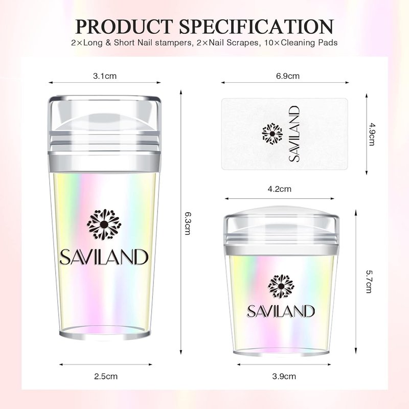 Saviland French Tip Nail Stamp Kit - 5PCS Gold Radium Jelly Stamper with Clear Silicone & Scrapers