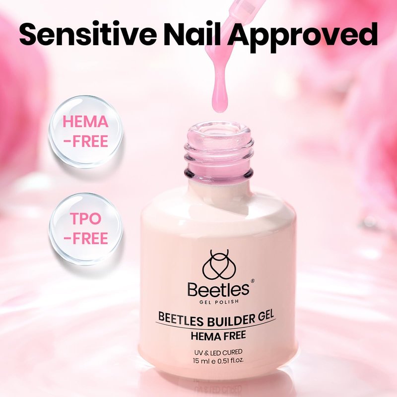 Beetles Builder Gel for Nails,0.5oz Rose Pink Building Gel HEMA & TPO Free,7 in 1 for Strengthening Nails Building Apex & Extension with Nail Art Brush, Beginner Friendly,DIY UV Nail Salon at Home