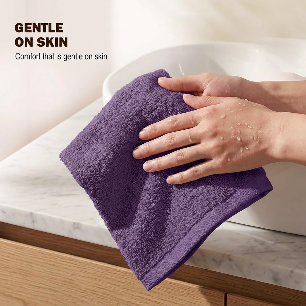 Utopia Towels 60 Pack Cotton Washcloths Set, 100% Ring Spun Cotton, Premium Flannel Face Cloths, Highly Absorbent and Soft Feel Fingertip Towels, Plum