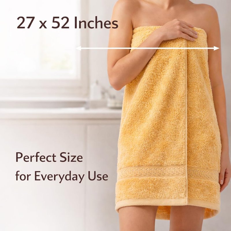 Bath Towels 27x52 | Soft & Quick-Dry | Highly Absorbent 100% Ring Spun Cotton Towels for Bathroom, Spa, Home & Hotel Use (Yellow (Pack of 5))