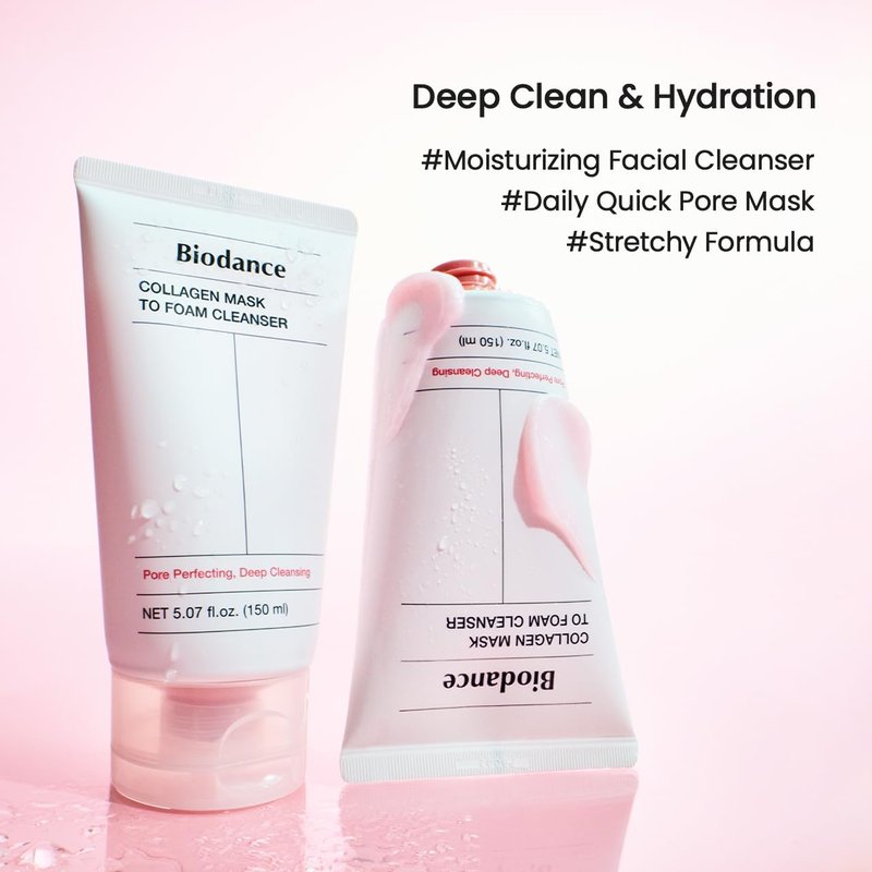 BIODANCE Collagen Mask To Foam Cleanser, 2-in-1 Pore Care and Hydrating Foaming Facial Cleanser for Sensitive Skin, Gentle Face Wash, Korean Skin Careㅣ5.07 fl. oz. (150 ml)