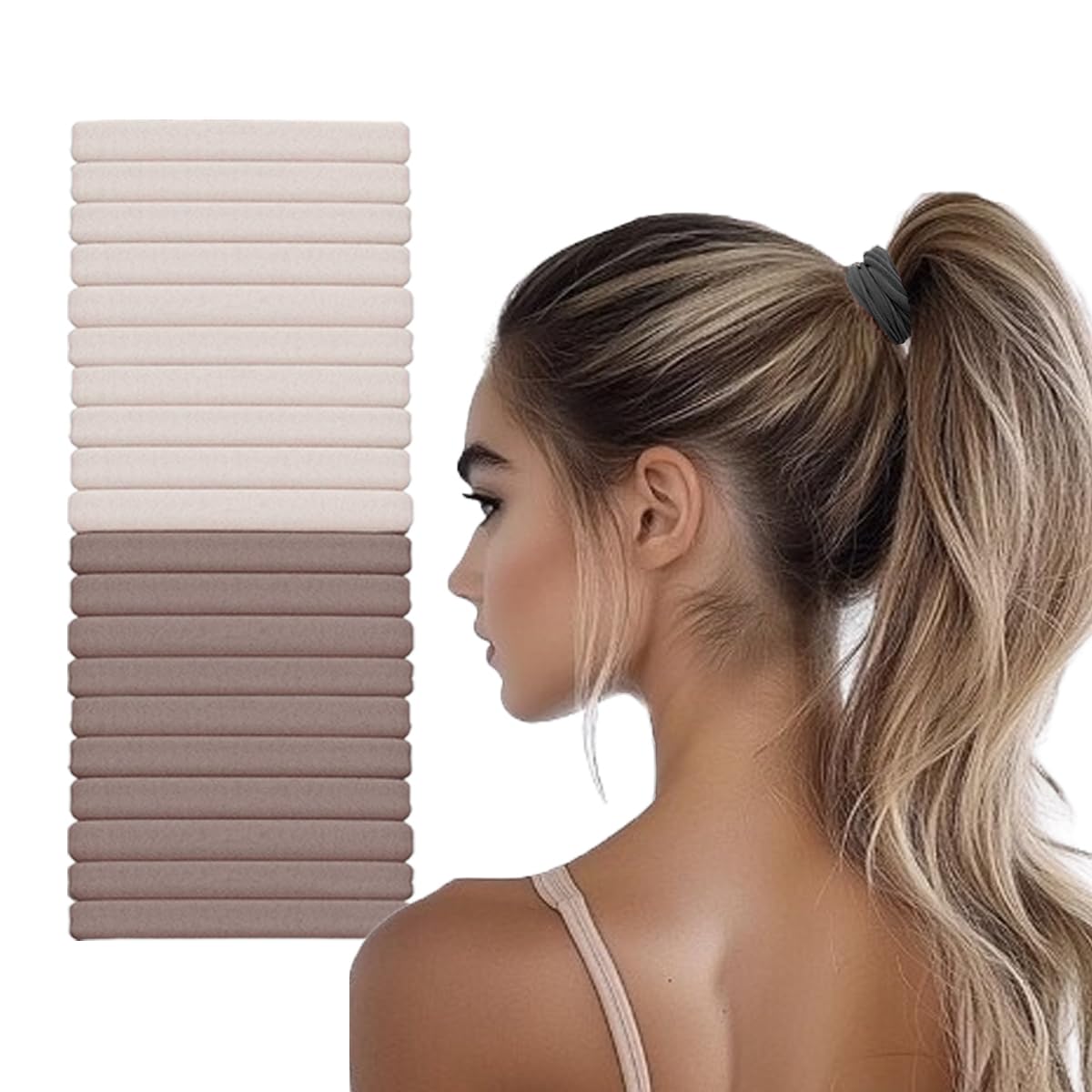 Thick Seamless Hair Ties - 20pcs Heavy-Duty Elastics for Curly & Long Hair | No Damage, No Tangle, Perfect for Updos & Braids
