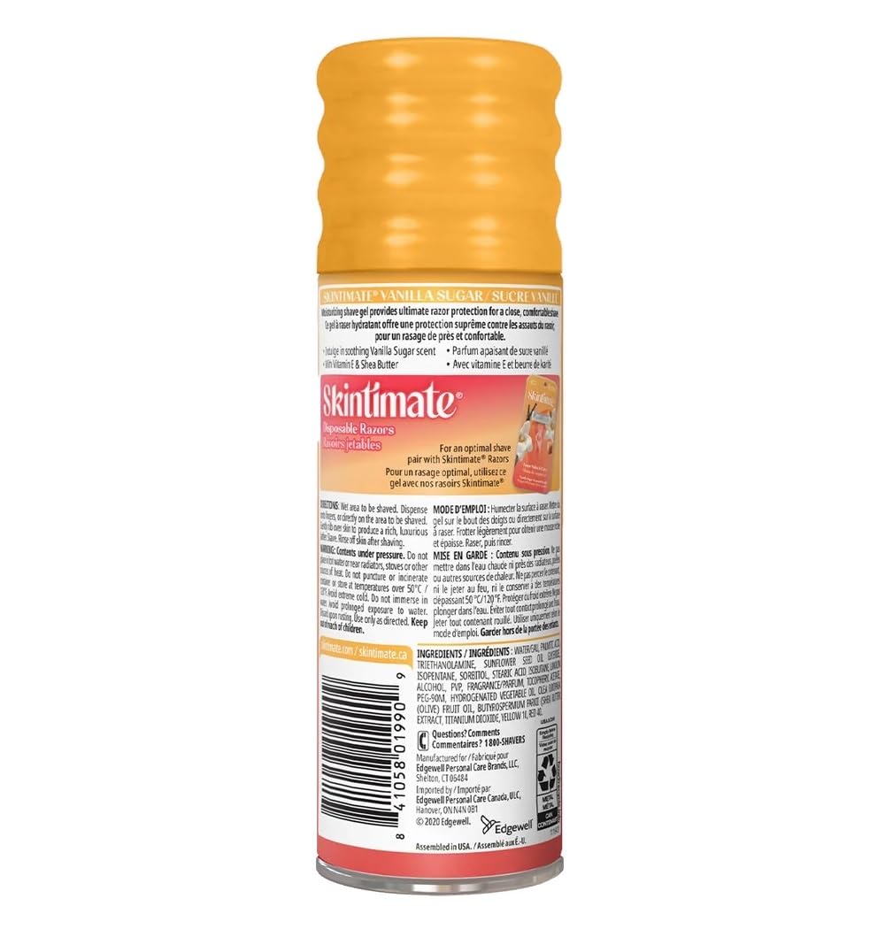 Skintimate Vanilla Sugar Shave Gel for Women | Skintimate Shaving Cream for Women, Womens Shaving Cream, Shave Cream, Shaving Foam, Womens Shave Gel with Vitamin E & Shea Butter, 7oz - Pack of 6
