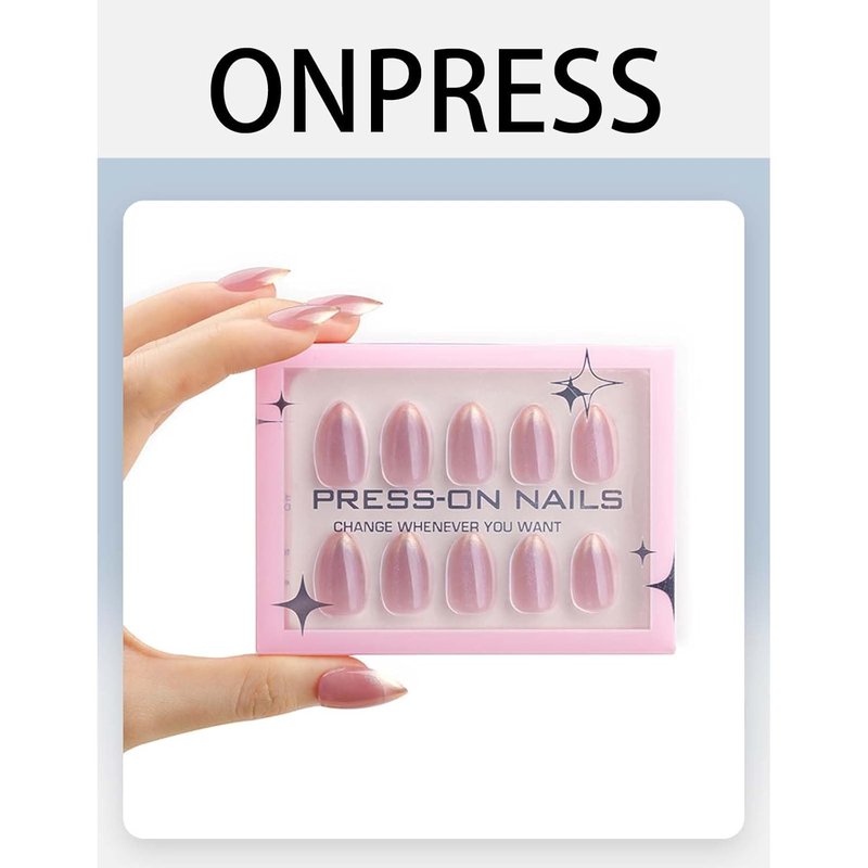 ONPRESS Press-On Nails - 30 Pcs Short Almond Shape with Gold Ombre French Tips | Pearlescent Glitter Finish