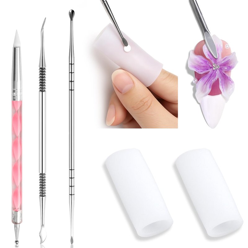 3D Nail Art Sculpting Tools Set - Dual-Head Carving Pens with Silicone Finger Sleeves | DIY Manicure Supplies