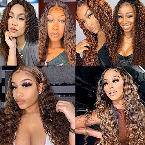 30 32 34 Inch Highligjt Deep Wave Bundles Brown Human Hair Bundles 2 Tone Dark Brown and Honey Blonde Bundles Human Hair Weave 8A Brazilian Virgin P4/30 Bundles Human Hair Extensions