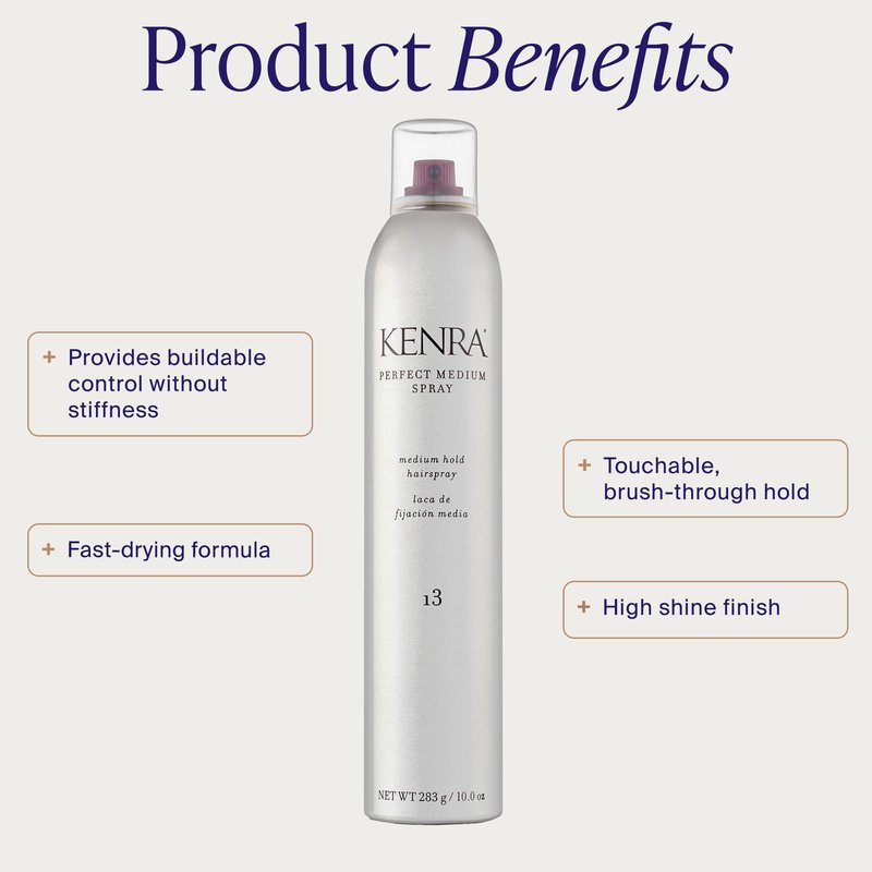 Kenra Professional Perfect Medium Spray 13 50% | Provides Styling Control Without Stiffness | Medium Hold | Fast-Drying Formulation | High Shine Finish | All Hair Types | 10 oz