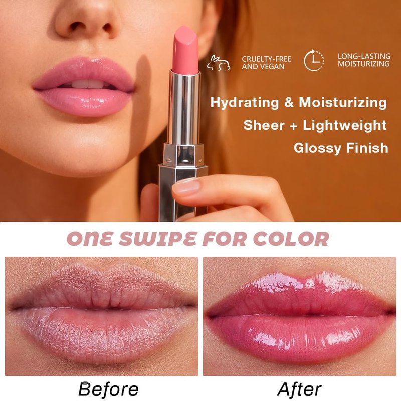 HHLTOH Rose Honey Lipstick Tinted Lip Balm - Shine Moisturizing Lipstick for Women, Natural Nourishing Hydrating Lip Color Gloss Stain for Dry Lips, Tint Sheer Lightweight Makeup, Vegan - 1Pc #05 Rose