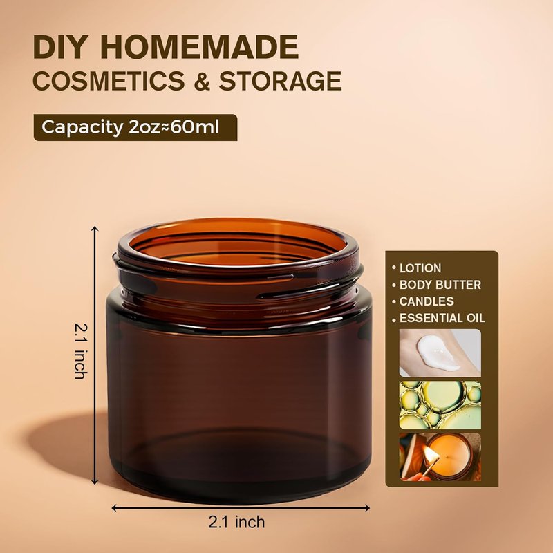 11 Hoa Kinh Amber Glass Jars - 2oz Round Airtight Cosmetic Containers with Black Lids | 40 Pack
