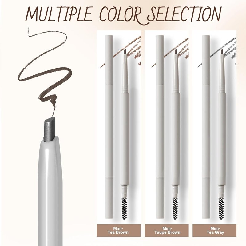 Eyebrow Pencil - Retractable Definer with Dual Brush & Ultra-Fine Tip for Precise Makeup | Waterproof Gel Formula in Tea Brown (Mini)