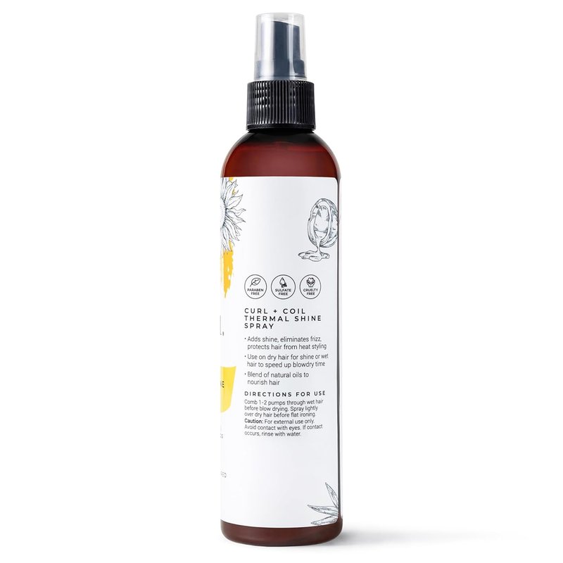 CIBU Curl + Coil Thermal Shine Spray - Heat Protectant for Hair | Prevents Damage from Blow Drying & Styling | 8 oz